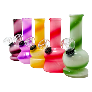 5" Assorted Striped Water Pipe with Glass On Rubber Downstem - [PGB348]